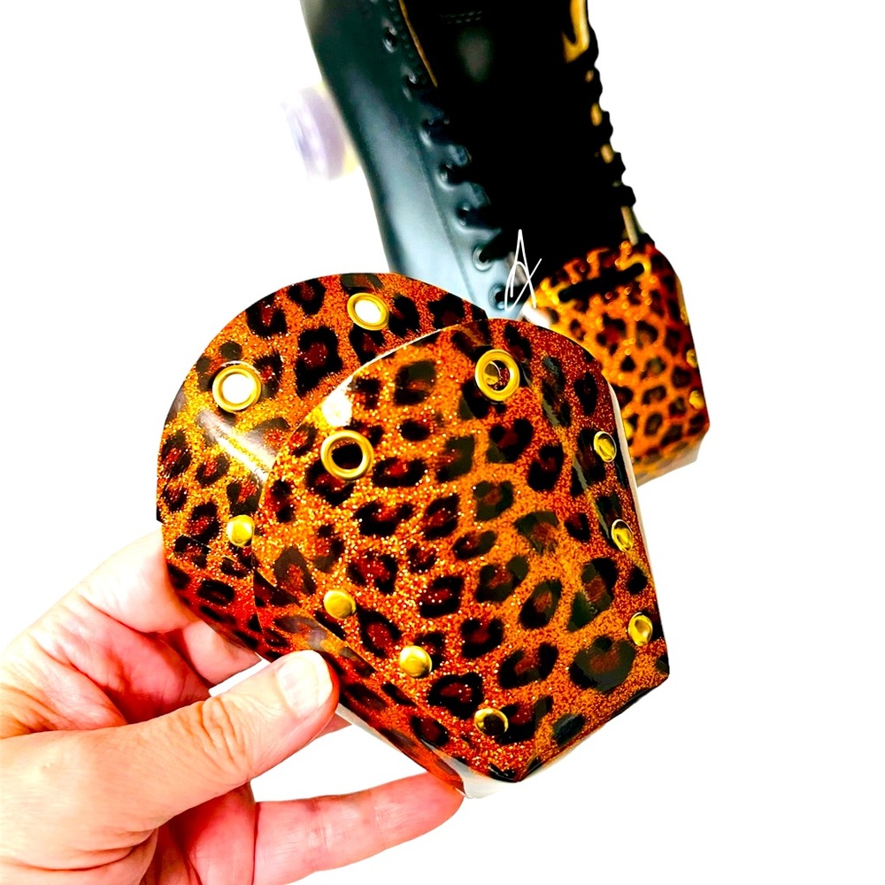 Glitter leopard print roller skates toe guards toe caps